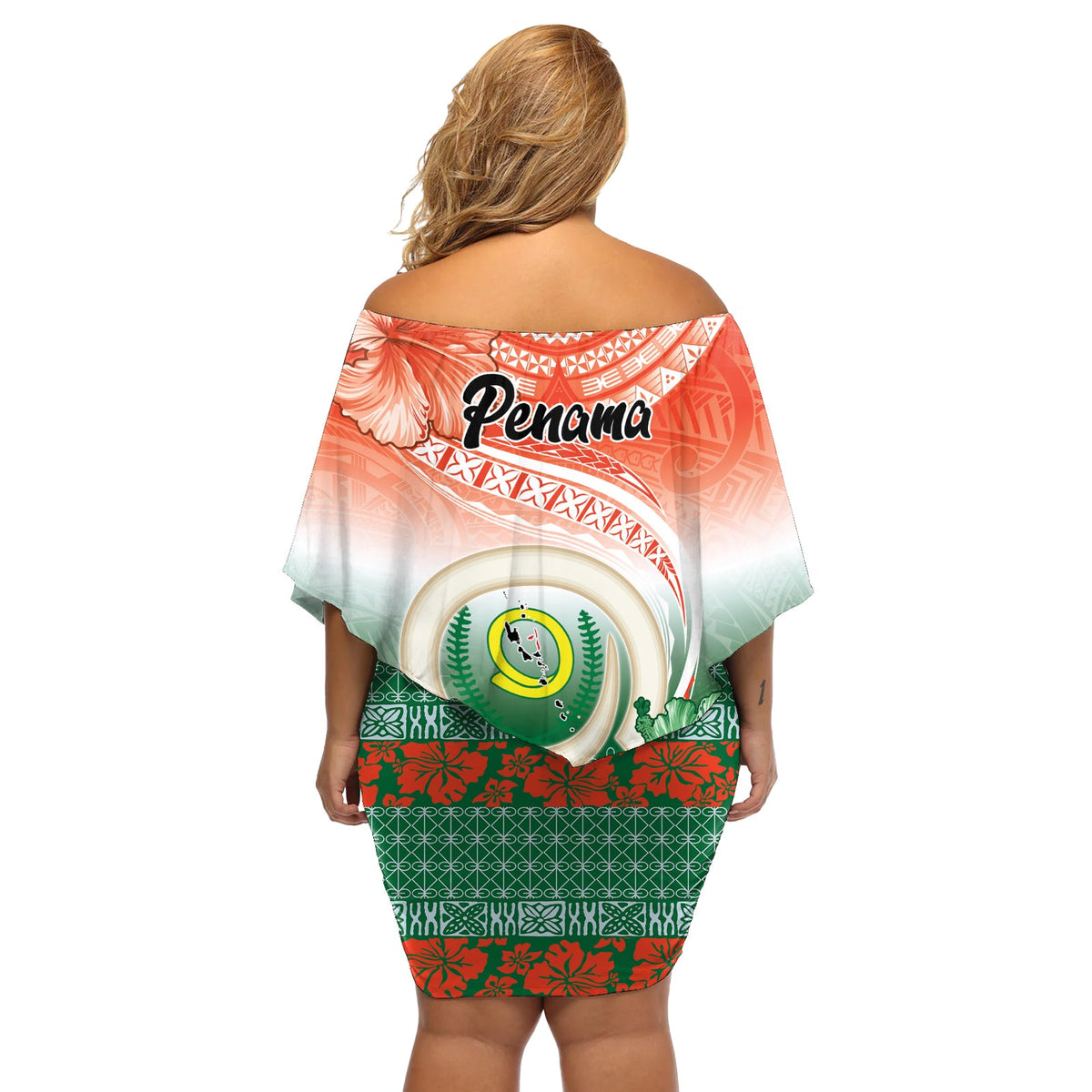 Penama Vanuatu Off Shoulder Kurzes blumen kleid Hibiscus Sand Zeichnung mit Pacific Muster LT9