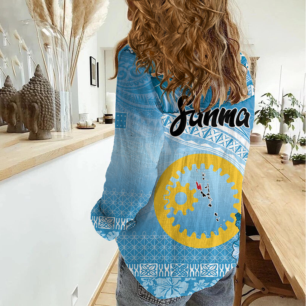 Sanma Vanuatu Damen Freizeithemd Hibiscus Sand Zeichnung mit Pazifik Muster LT9