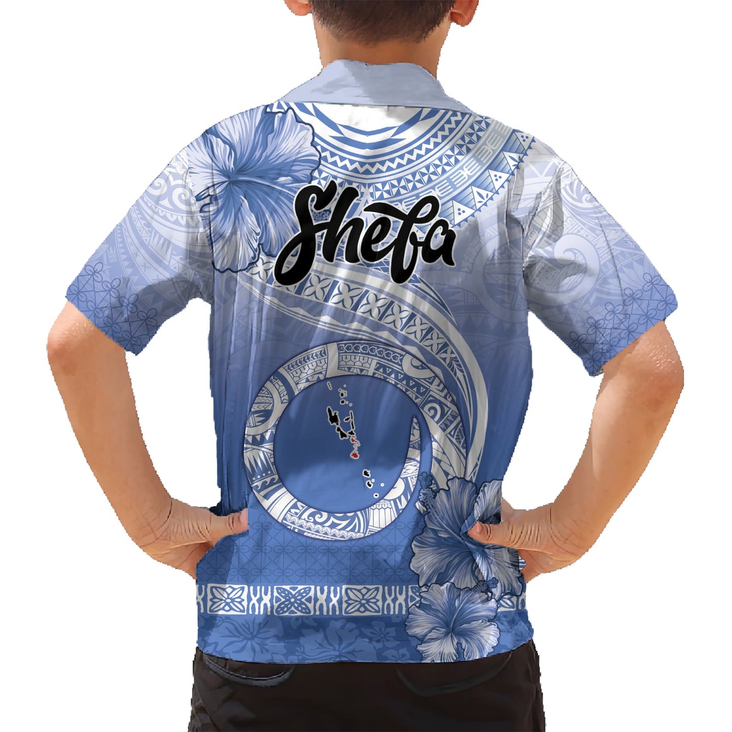 Shefa Vanuatu Hawaiihemd Hibiscus Sand Zeichnung mit Pazifikmuster LT9