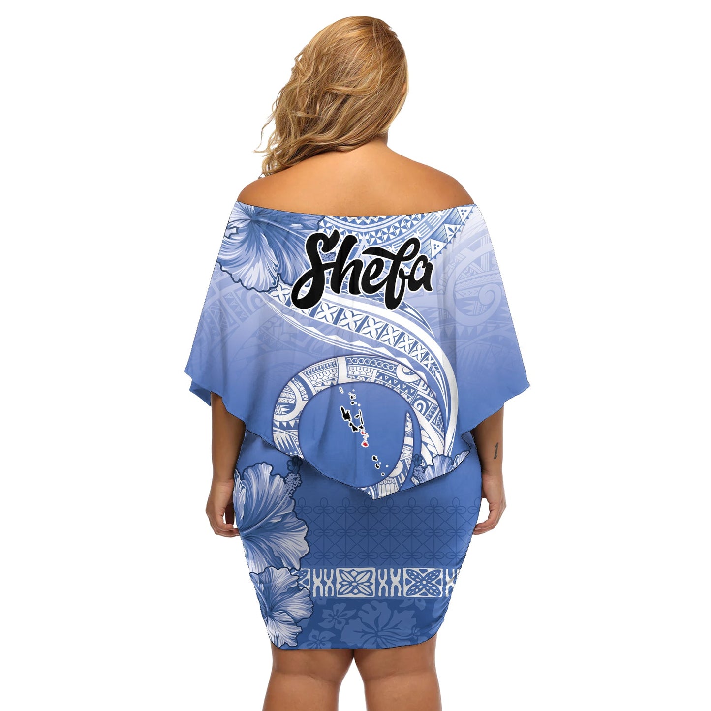Shefa Vanuatu Off Shoulder Kurzes blumen kleid Hibiscus Sand Zeichnung mit Pacific Muster LT9