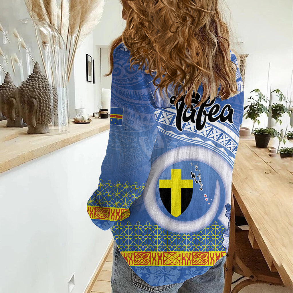 Tafea Vanuatu Damen Freizeithemd Hibiscus Sand Zeichnung mit Pazifik Muster LT9