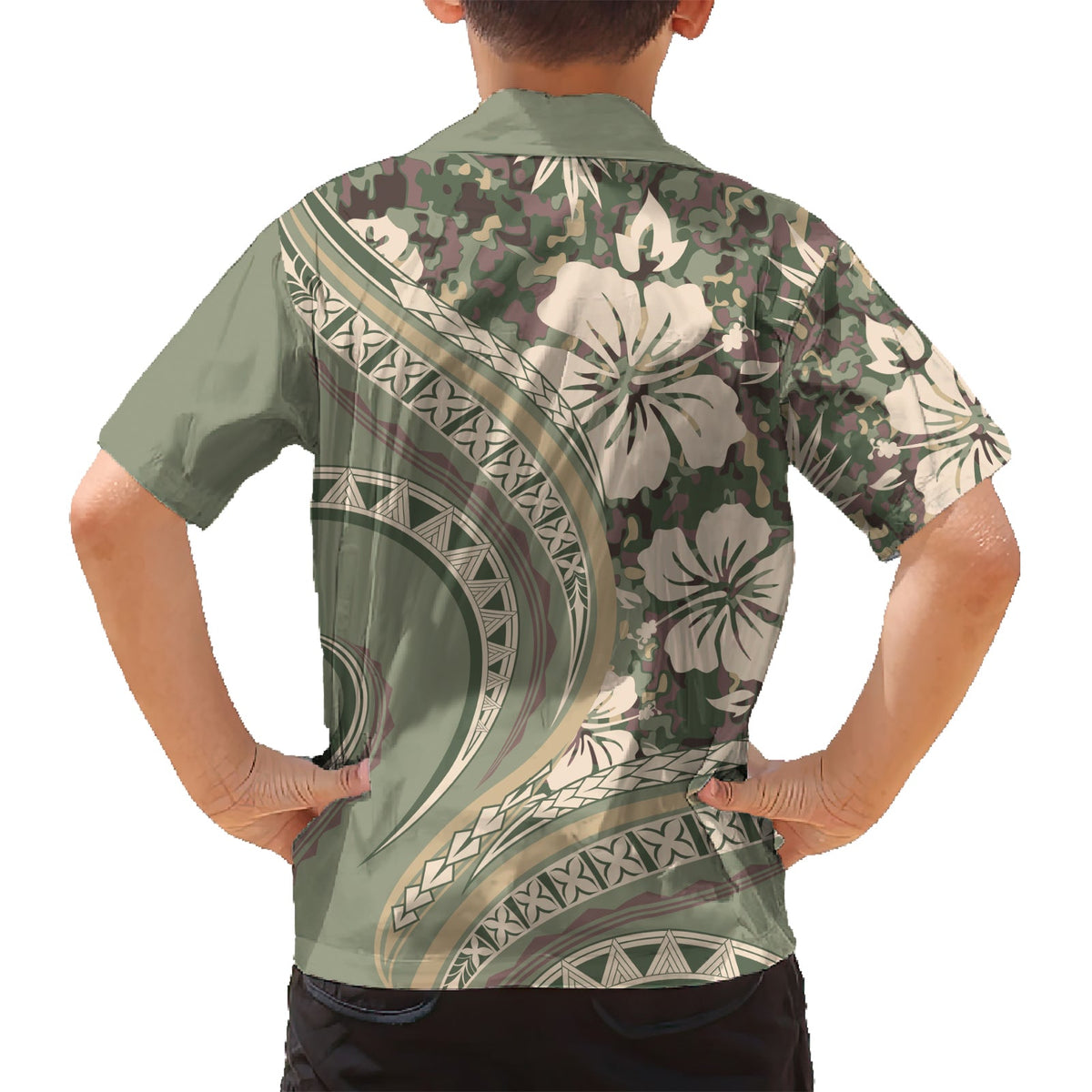 Hawaiianisches Hibiskus-Tribal-Hemd mit Vintage-Motiv, Ver. 6, LT9