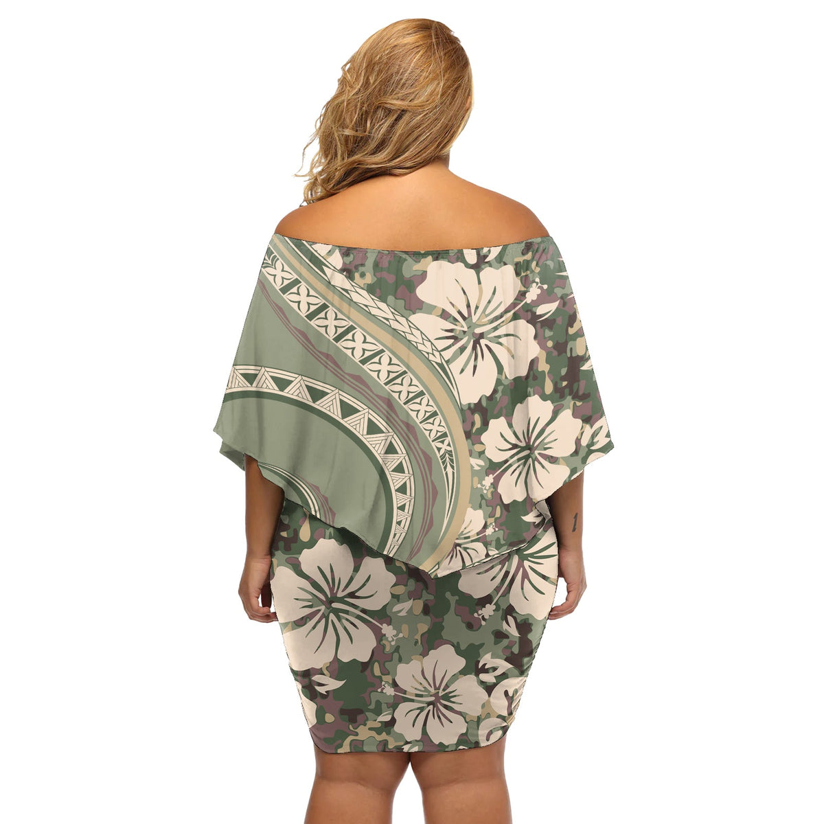 Hawaiianisches Hibiskus Tribal Vintage Motiv Off Shoulder Kurzes Kleid mit blumen Ver 6 LT9