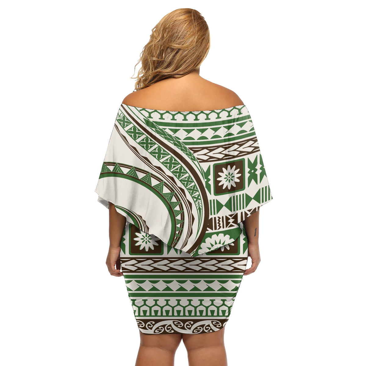 Hawaiianisches Hibiskus Tribal Vintage Motiv Off Shoulder Kurzes Kleid mit blumen Ver 7 LT9