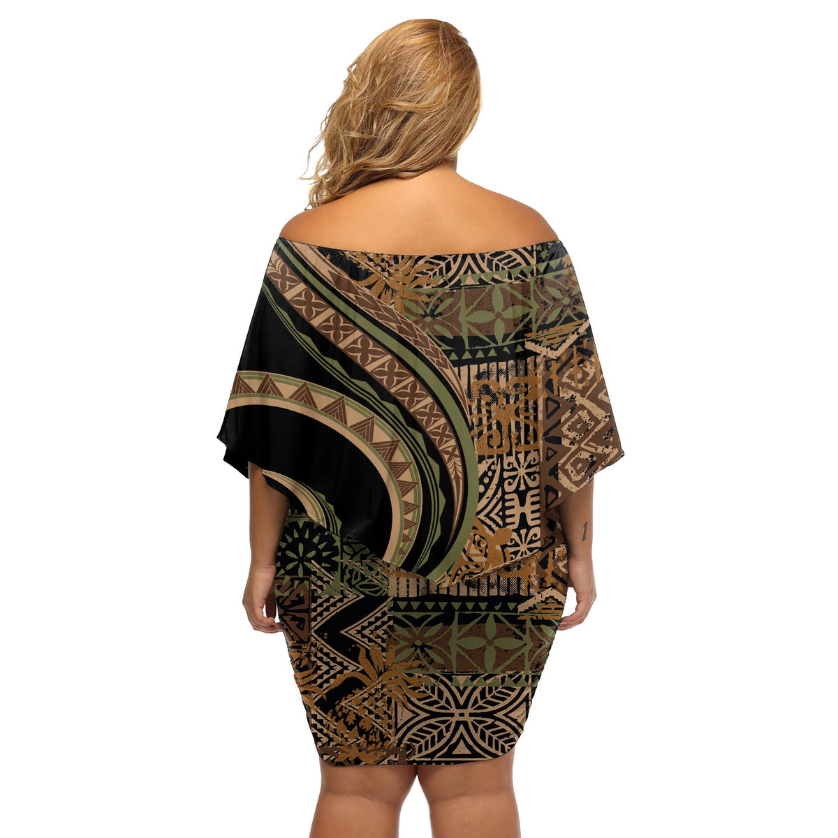 Hawaiianisches Hibiskus Tribal Vintage Motiv Off Shoulder Kurzes Kleid mit blumen Ver 8 LT9