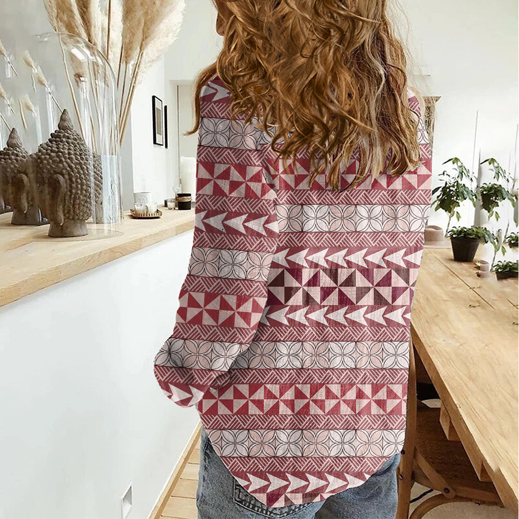 Pasifika Sataoa Muster Einfaches Motiv Frauen Casual Shirt Kirsche LT9