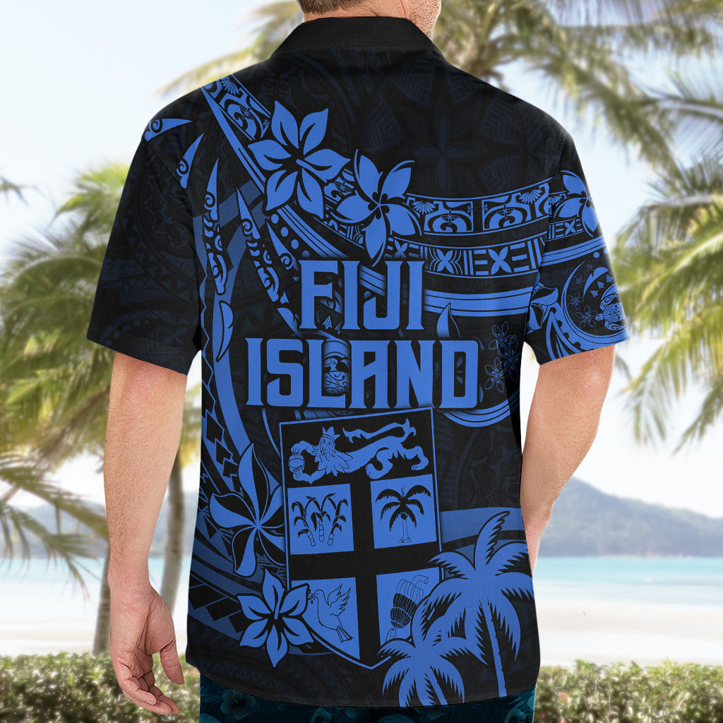 Fidschi-Inseln Hawaiihemd Wappen Fidschianische Blume Polynesisches Muster - Blau LT9