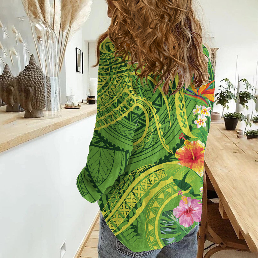 Polynesianisches Tribal Blumen Tattoo Damen Freizeithemd Special Lime Green Vibe LT9
