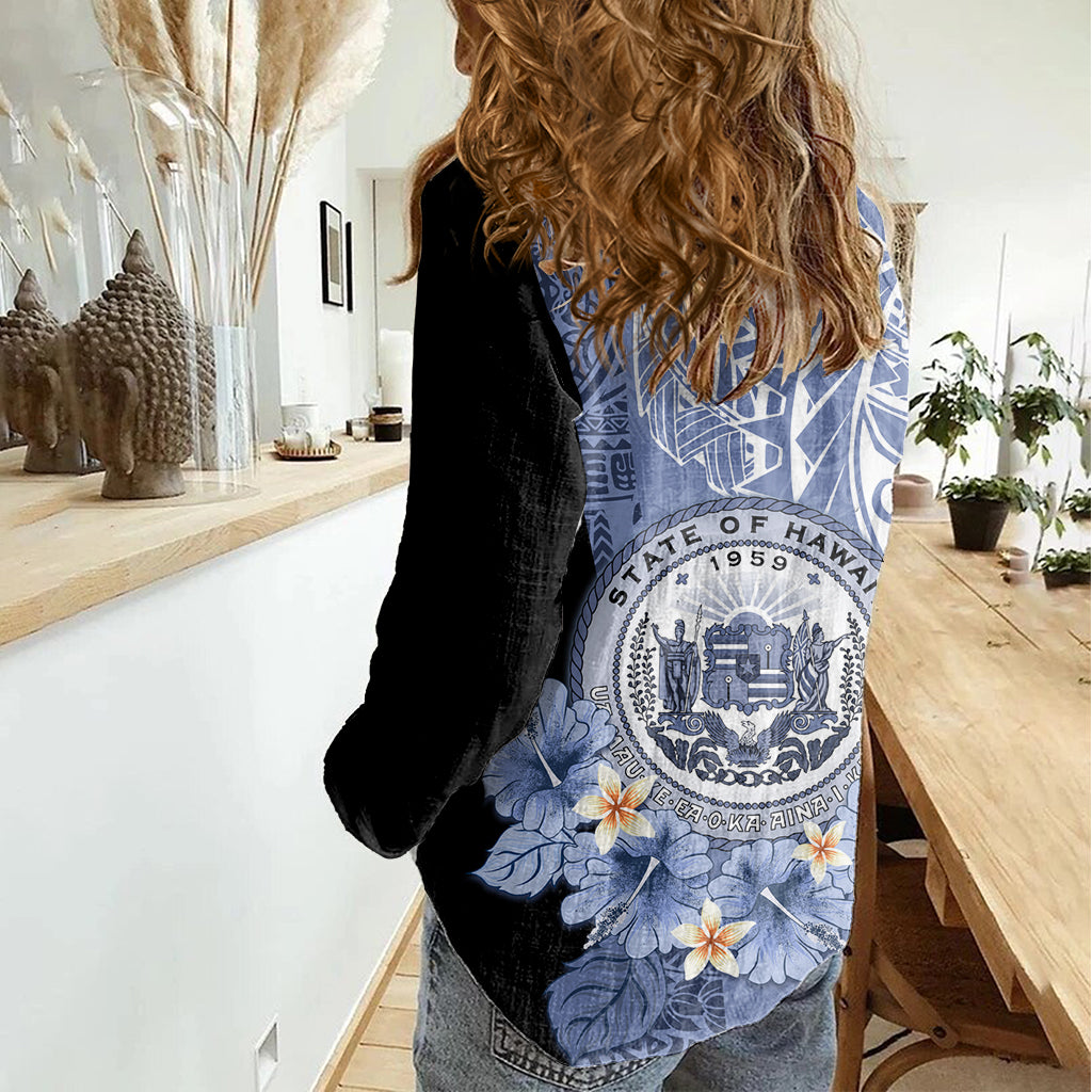 Aloha Vintage Hawaii Tribal Damen Freizeithemd Blau Style LT9