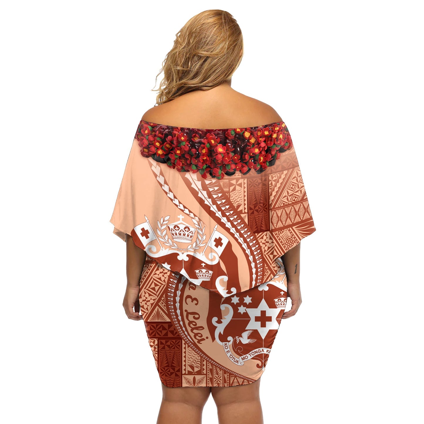 Vintage Tonga Kahoa Heilala Blume Off Schulter kurzes Kleider Blumen LT9