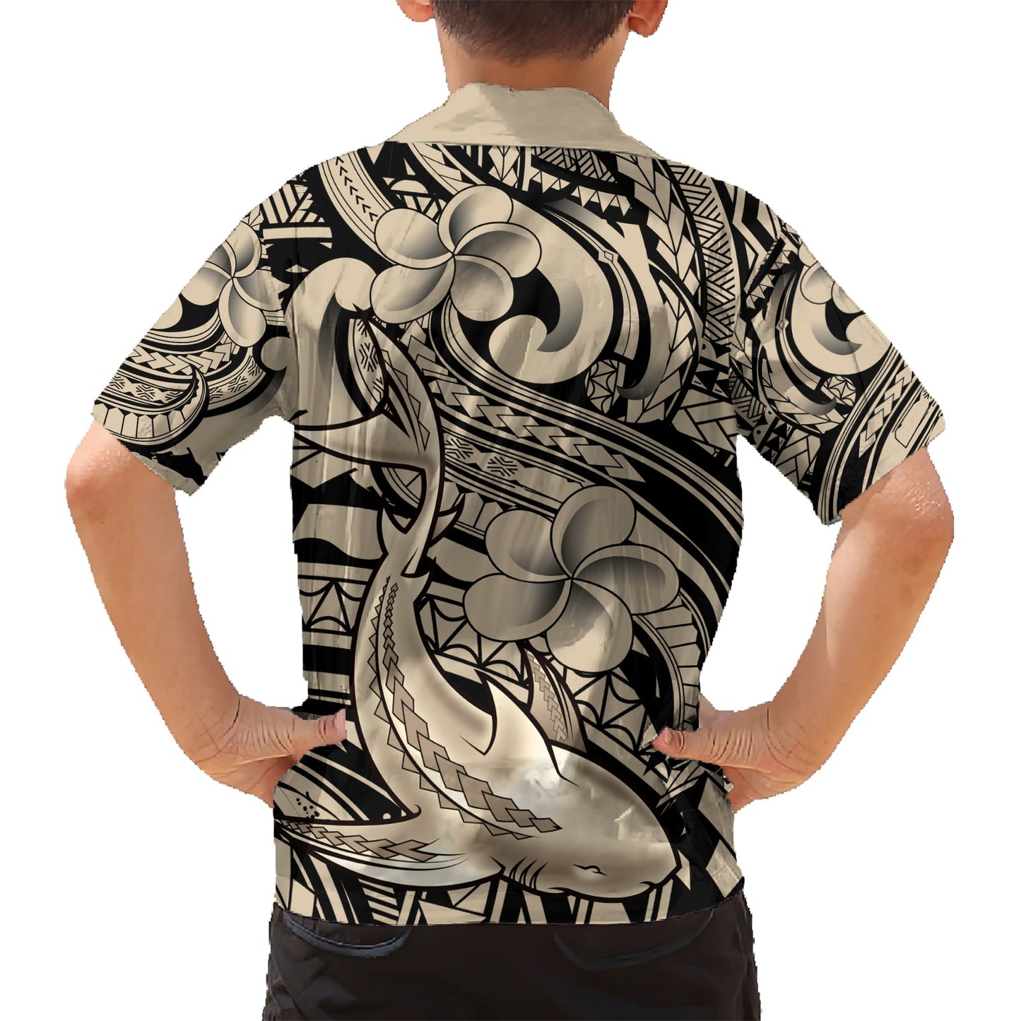 Polynesisches Hai-Tribal-Tattoo-Hawaii-Hemd Beige Style LT9