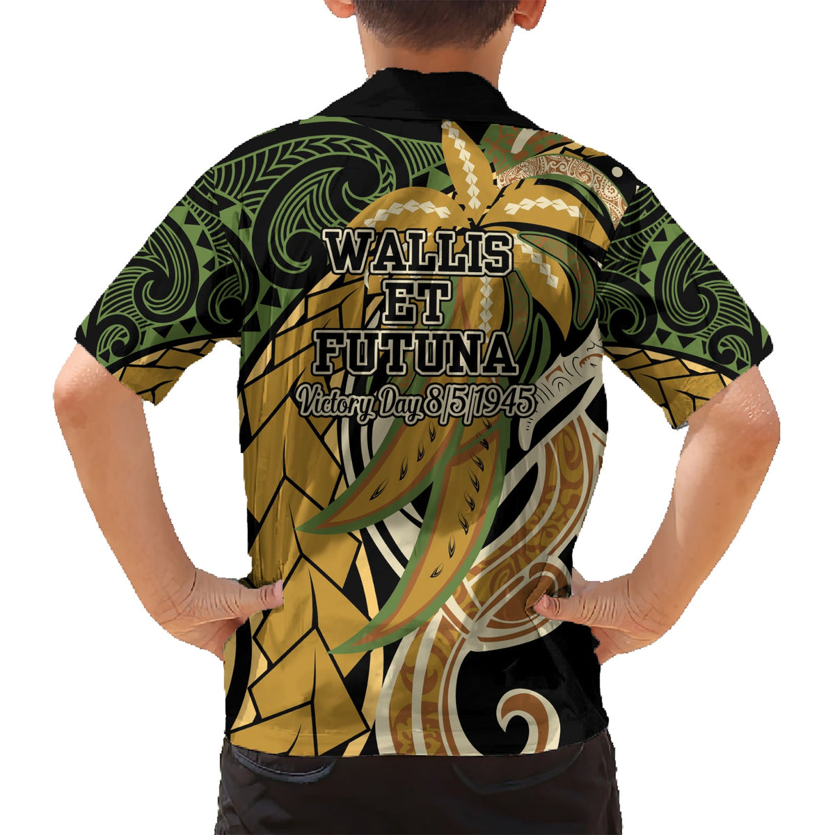Wallis und Futuna Tag des Sieges Hawaiihemd seit 1945 mit polynesischem Platin-Blumen-Tribal LT9