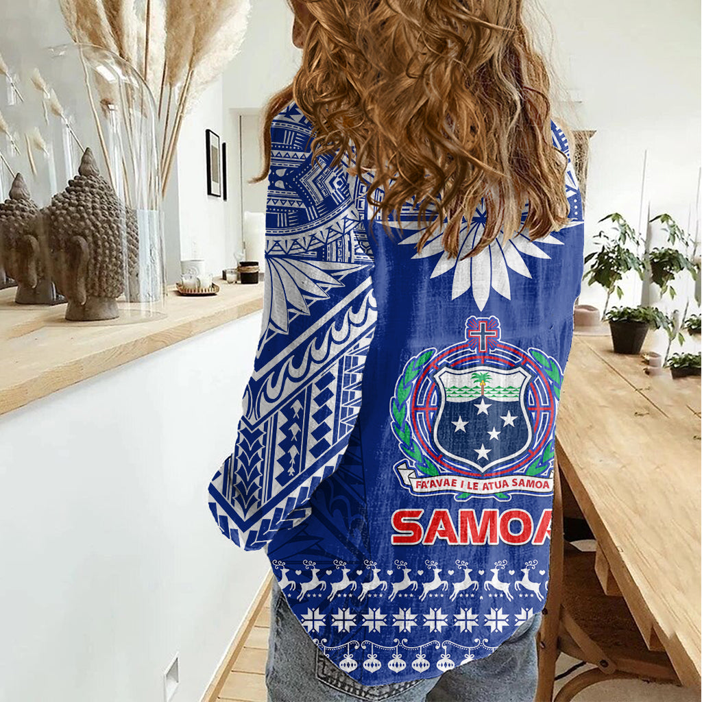 Toa Samoa Weihnachten Damen Freizeithemd Samoa Siva Tau Manuia Le Kerisimasi Blue Vibe LT9