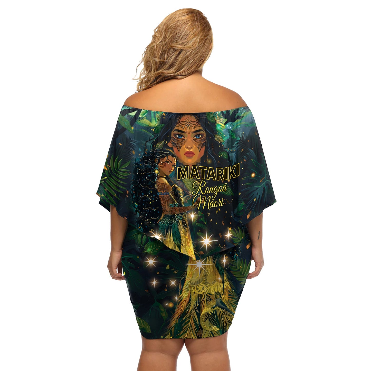 Neuseeland Matariki Off Shoulder Kurzes Kleider blumen Rongo Mori Wohlbefinden und viel Glück LT9