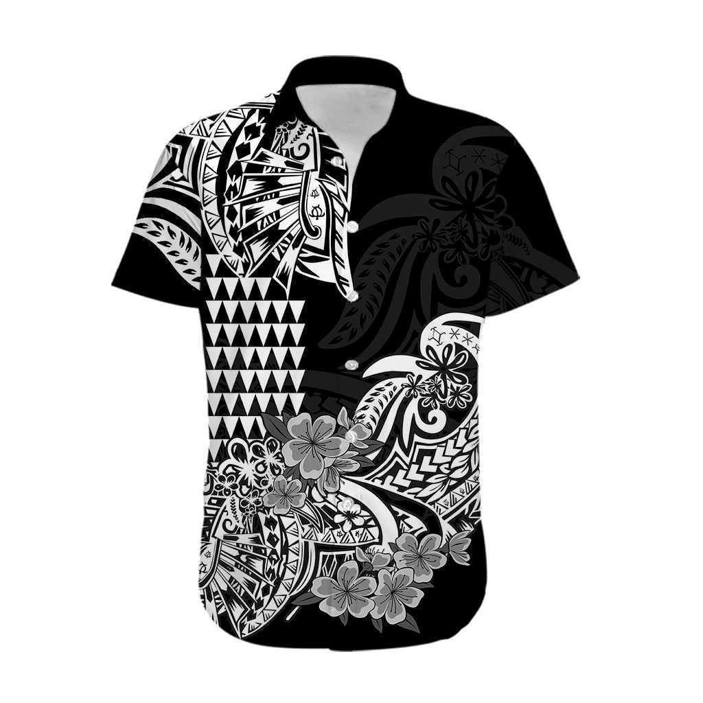 Hawaii Kakau Hawaiihemd Polynesisches Blumenmuster Tribal Schwarz Version LT9