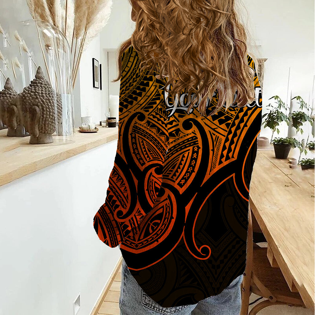 Benutzerdefinierte Aotearoa Maori Koru Frauen Casual Shirt Polynesian Pacific Tribal - Gold LT9
