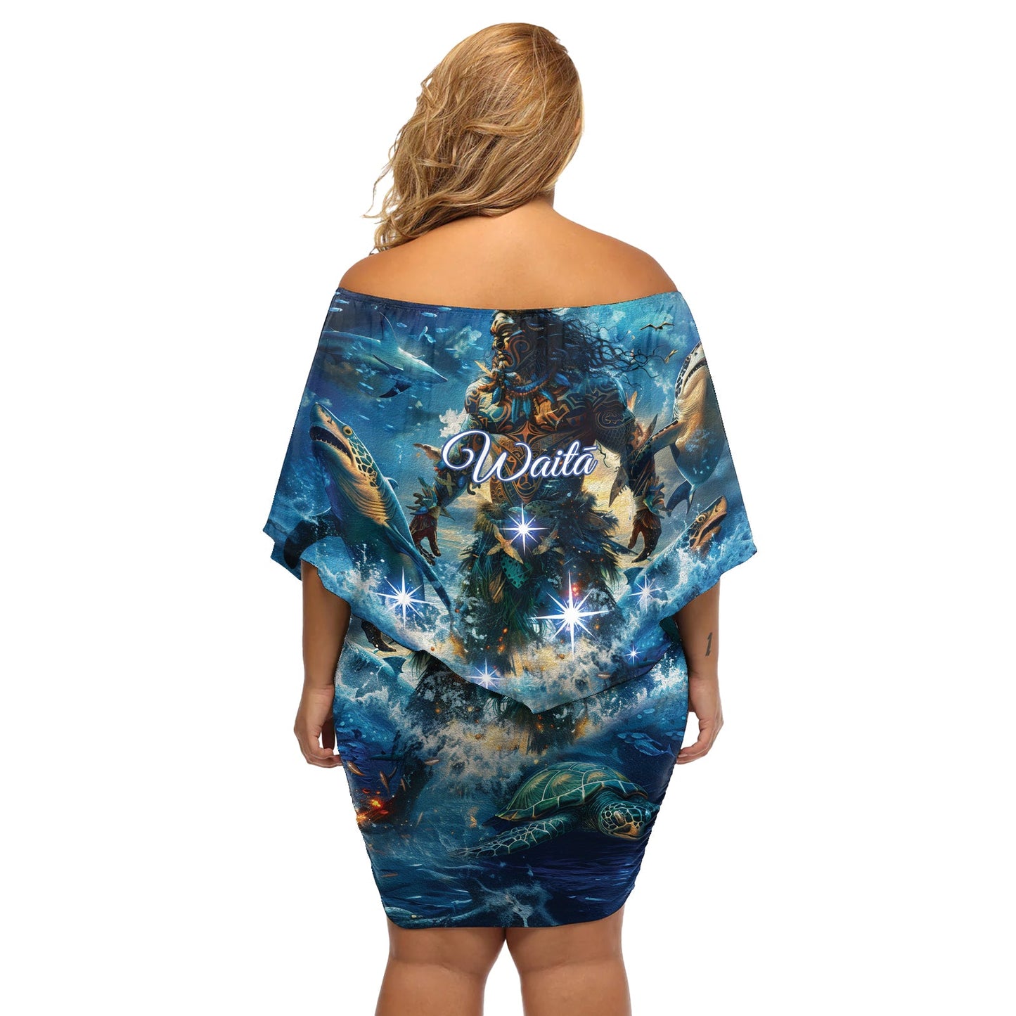 Neuseeland Matariki Waita Off Shoulder Kurzes Kleider blumen Der Weg des Wassers LT9