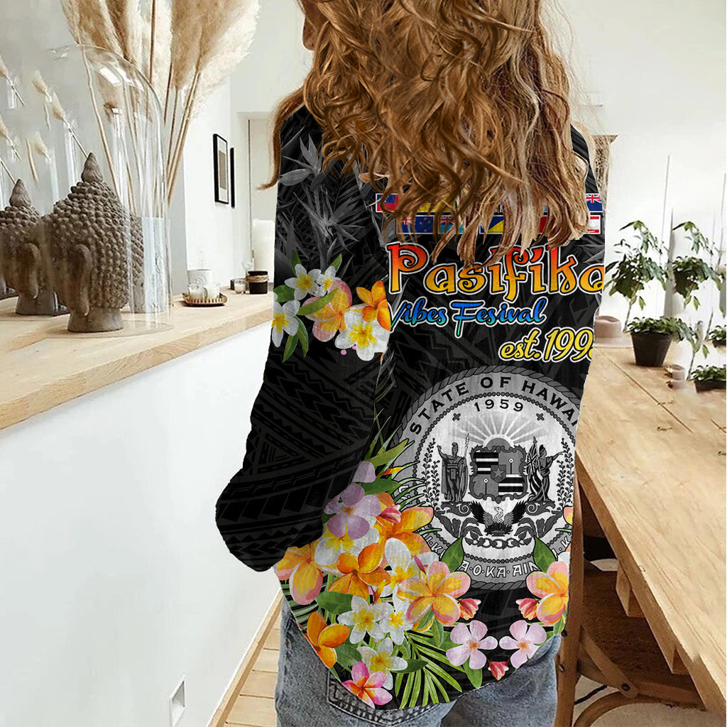 Pasifika Vibes Festival 2024 Damen Freizeithemd Kanaka Maoli mit Hawaii-Inseln LT9