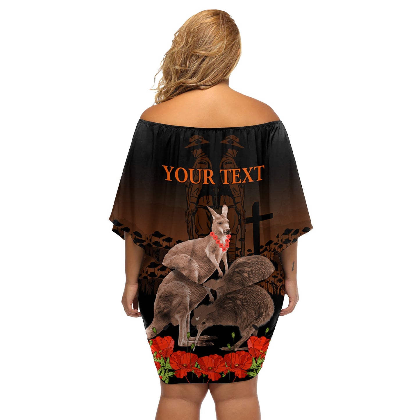 Känguru und Kiwi Vogel ANZAC Tag Custom Off Shoulder Kurzes Kleid blumen Soldier Style LT9