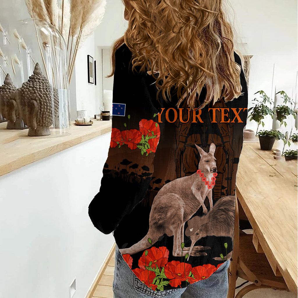 Känguru und Kiwi Vogel ANZAC Tag Custom Frauen Casual Shirt Soldat Stil LT9