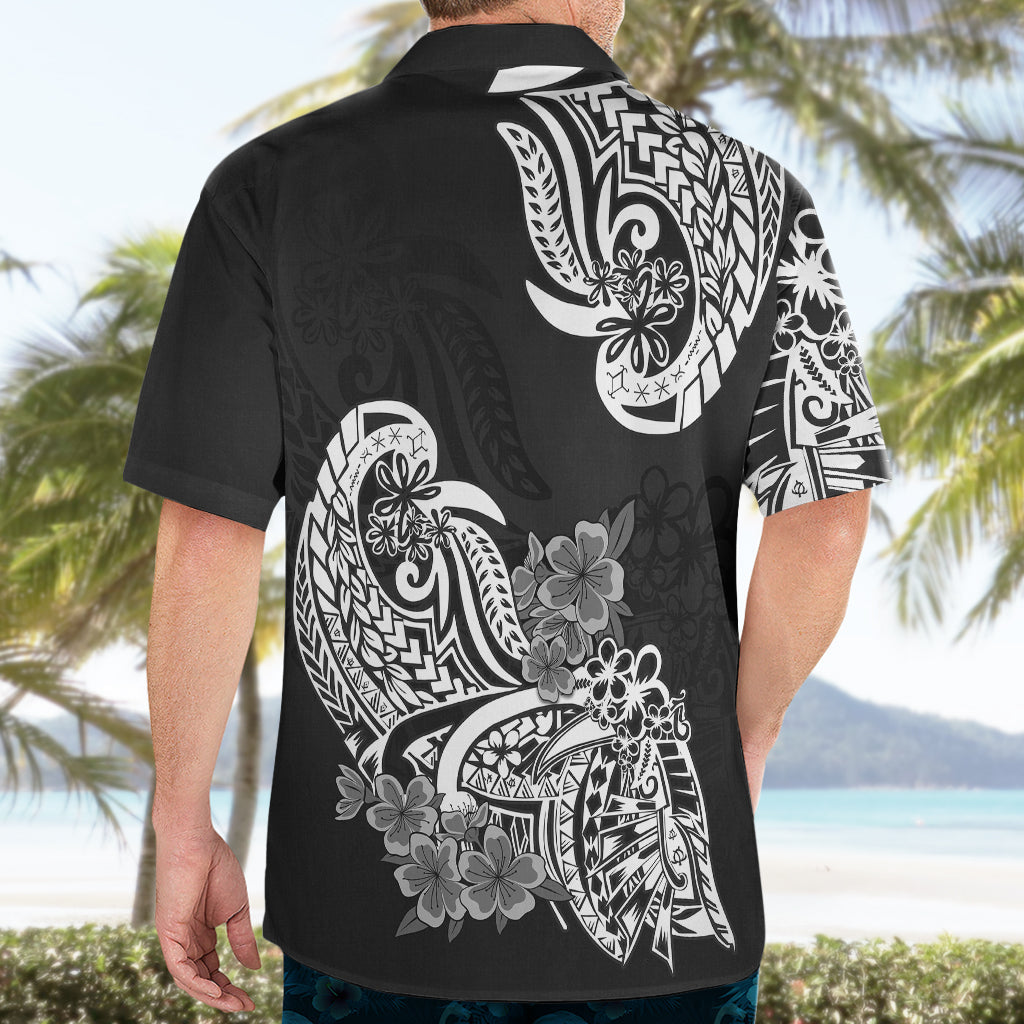 Polynesisches Hawaiihemd Pacific Flower Mix Floral Tribal Tattoo Black Vibe LT9
