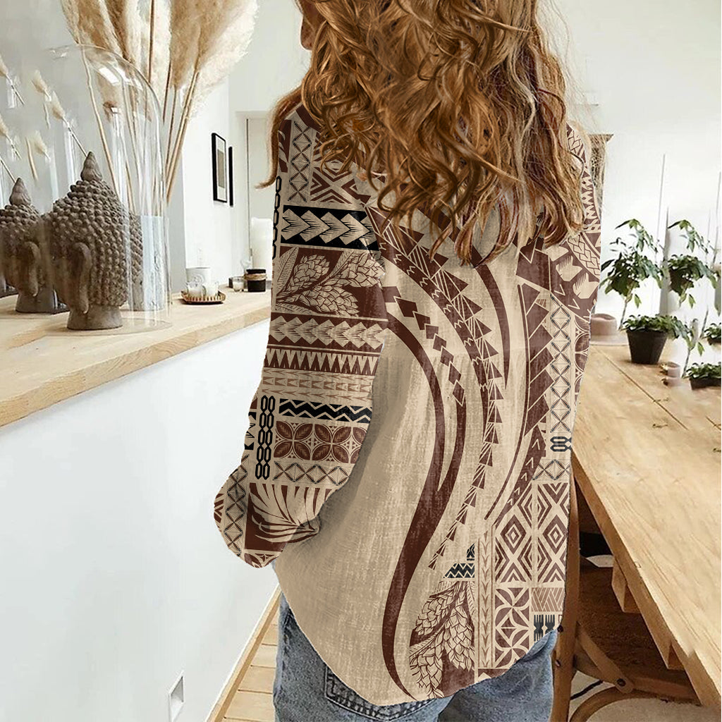 Samoa Siapo Arty Damen Freizeithemd Braun Style LT9