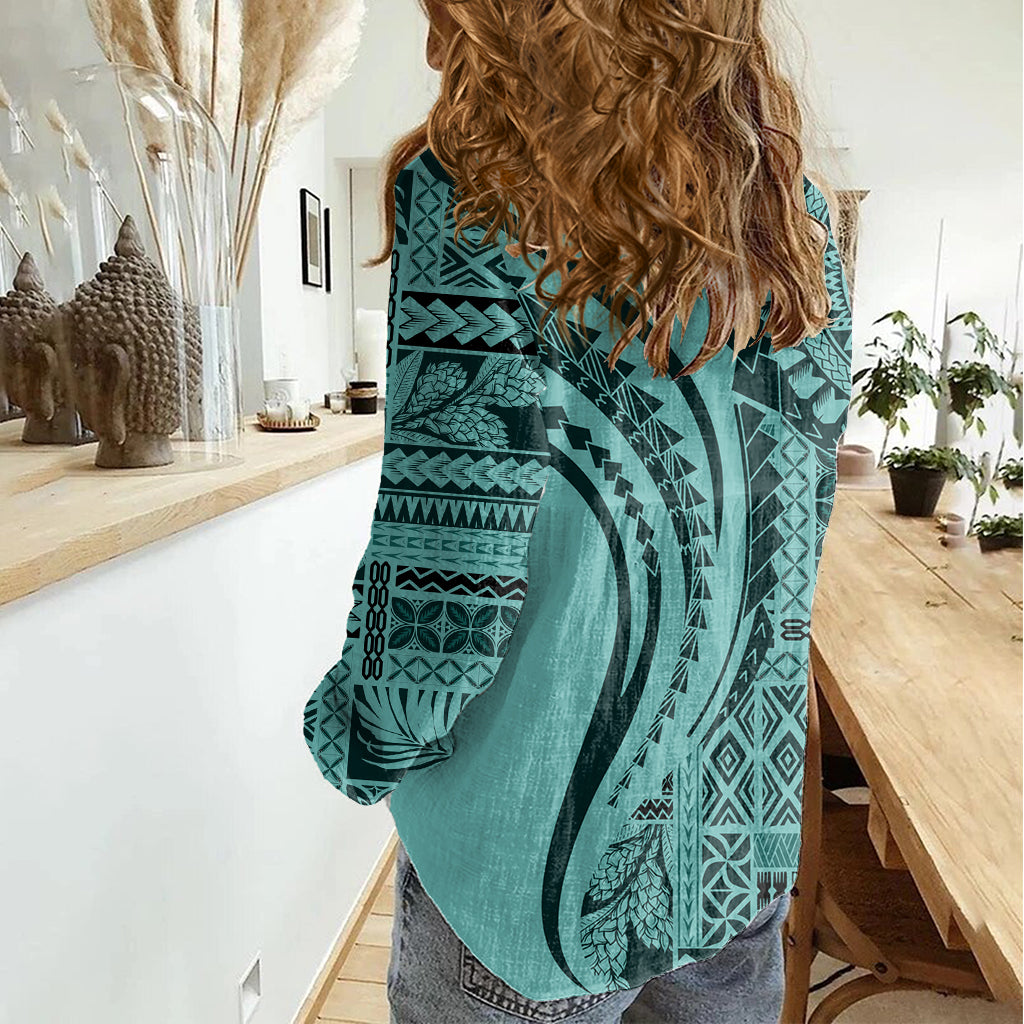 Samoa Siapo Arty Damen Freizeithemd Türkis Style LT9