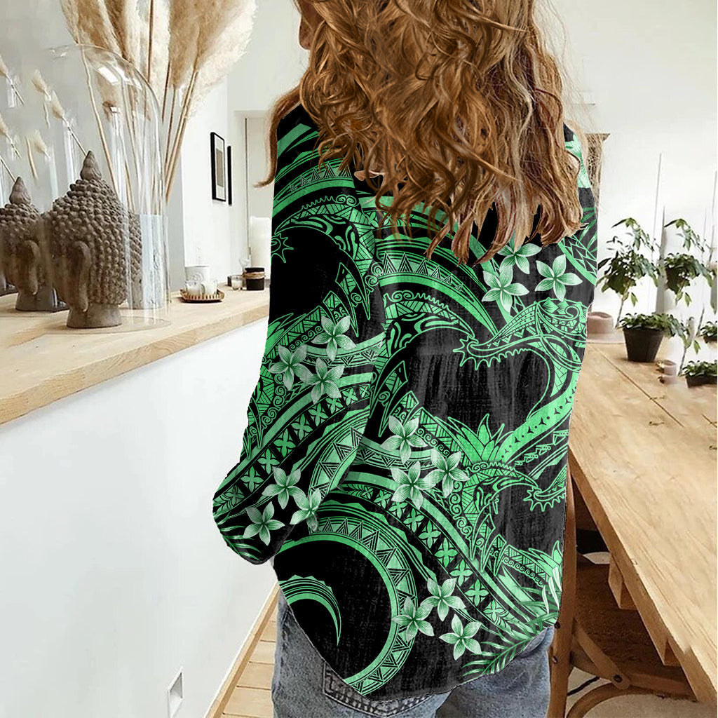 Polynesien Valentinstag Für immer in meinem Herzen Tattoo Frauen Casual Shirt Grün Stil LT9