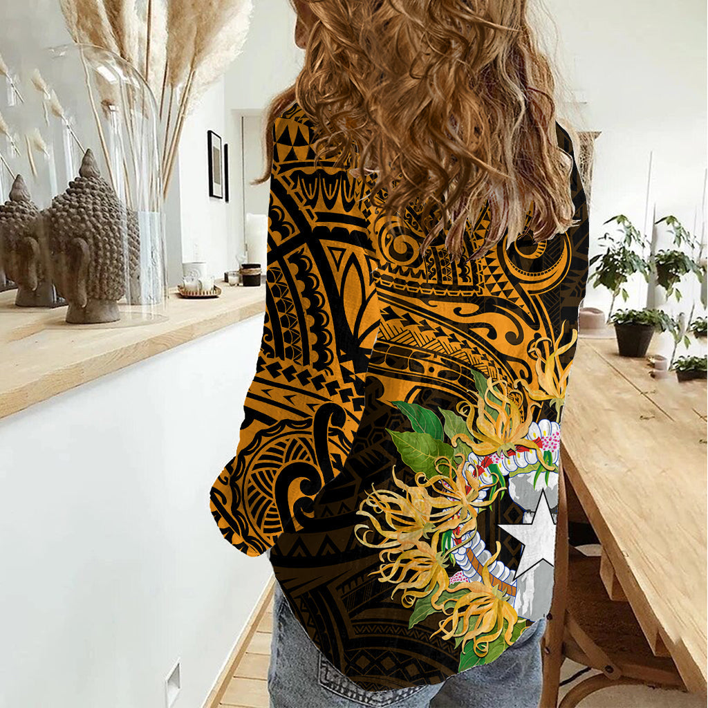 Nördliche Marianen Ylang-Ylang Mwarmwar Frauen Casual Shirt Polynesian Gold Stil LT9