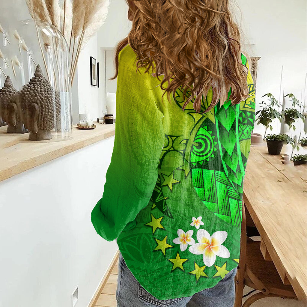 Kia Orana Cook Islands Damen Freizeithemd Kuki Airani Tattoo-Muster mit Meeresschildkröte LT14