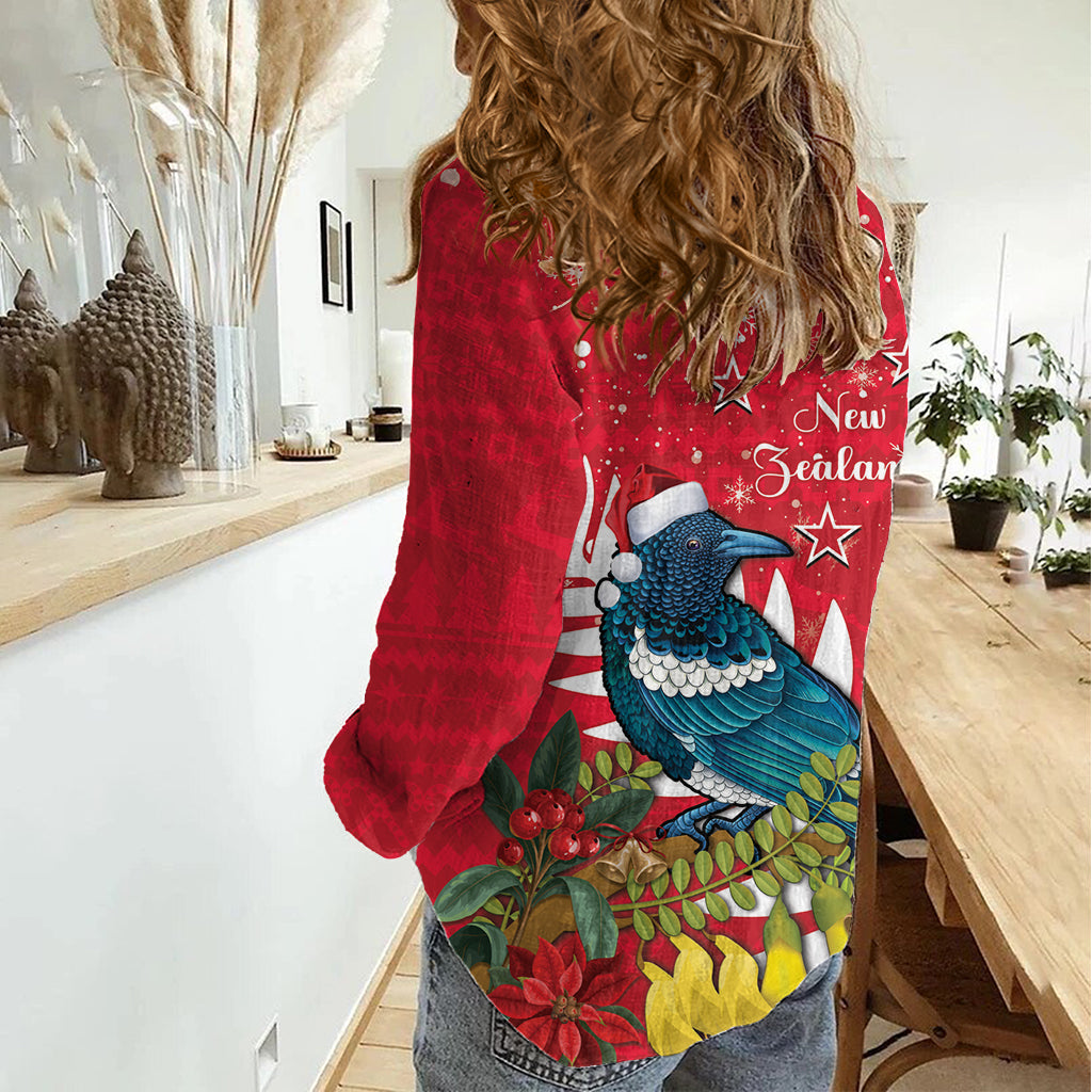 Neuseeland Weihnachten im Juli Frauen Casual Shirt Tui Vogel mit Kowhai Meri Kirihimete LT14