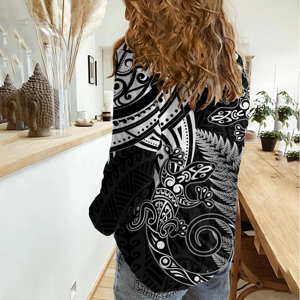 Neuseeland Eidechse Frauen Casual Shirt Silber Farn Aotearoa Maori LT14