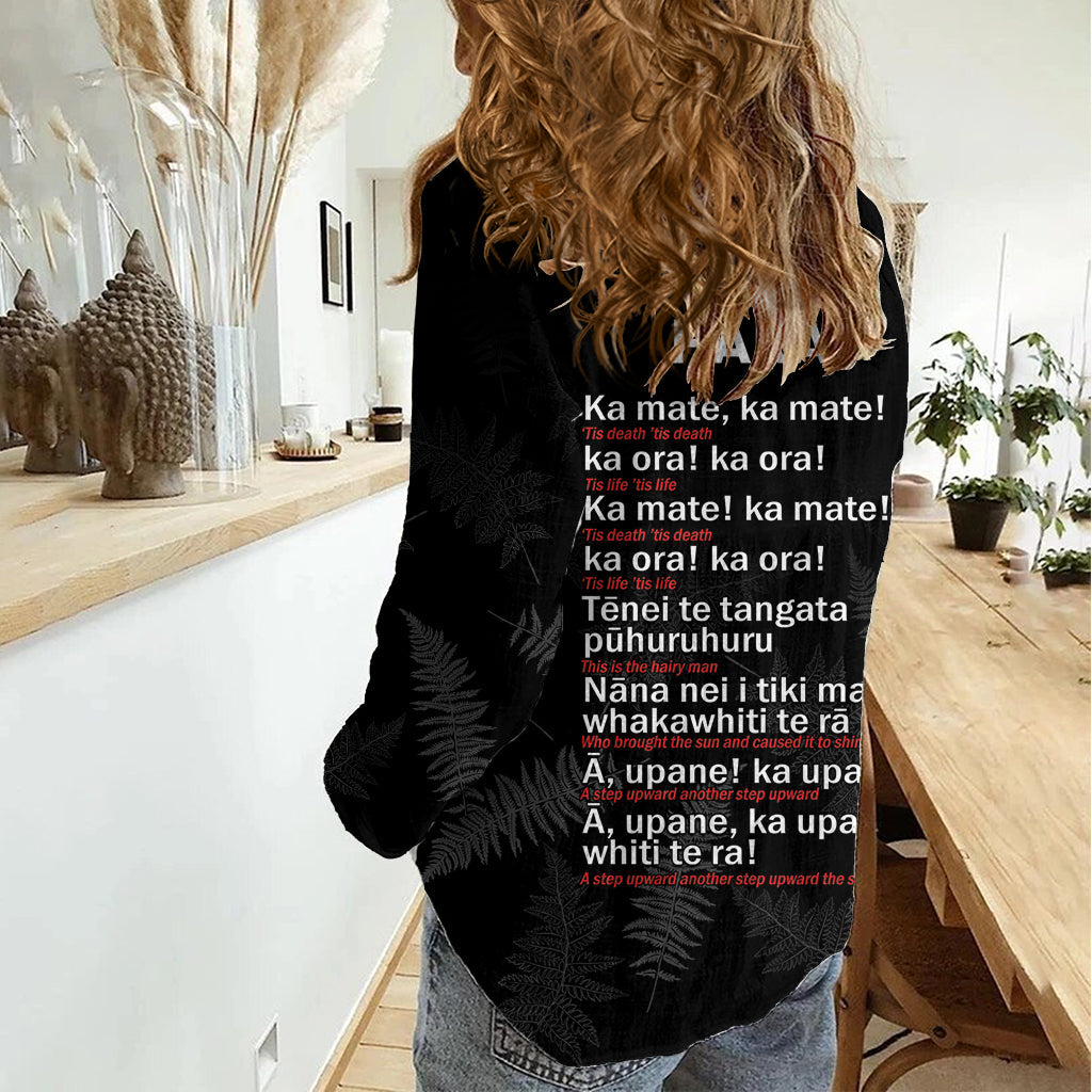 Neuseeland Haka Rugby Damen Freizeitshirt 2024 Pacific Go Schwarz Silber Fern LT14