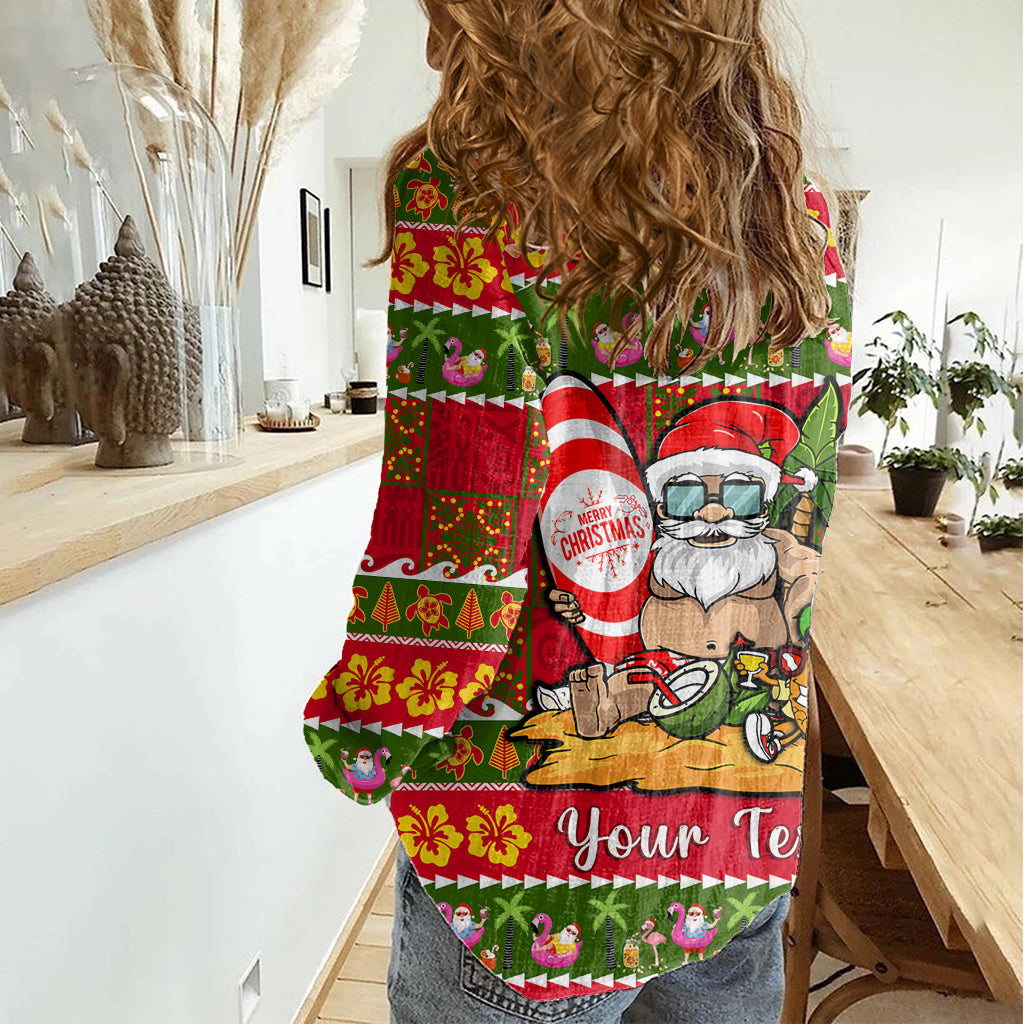 Personalisiertes Hawaii Surfing Santa Weihnachten Damen Casual Shirt Tropische Ananas Mele Kalikimaka Quilt Muster LT14