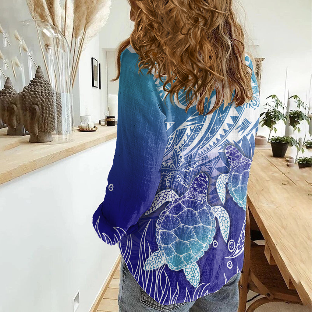 Polynesia Sea Turtle Damen Freizeithemd Happy Valentine Day Polynesian - Dunkelcyan LT14