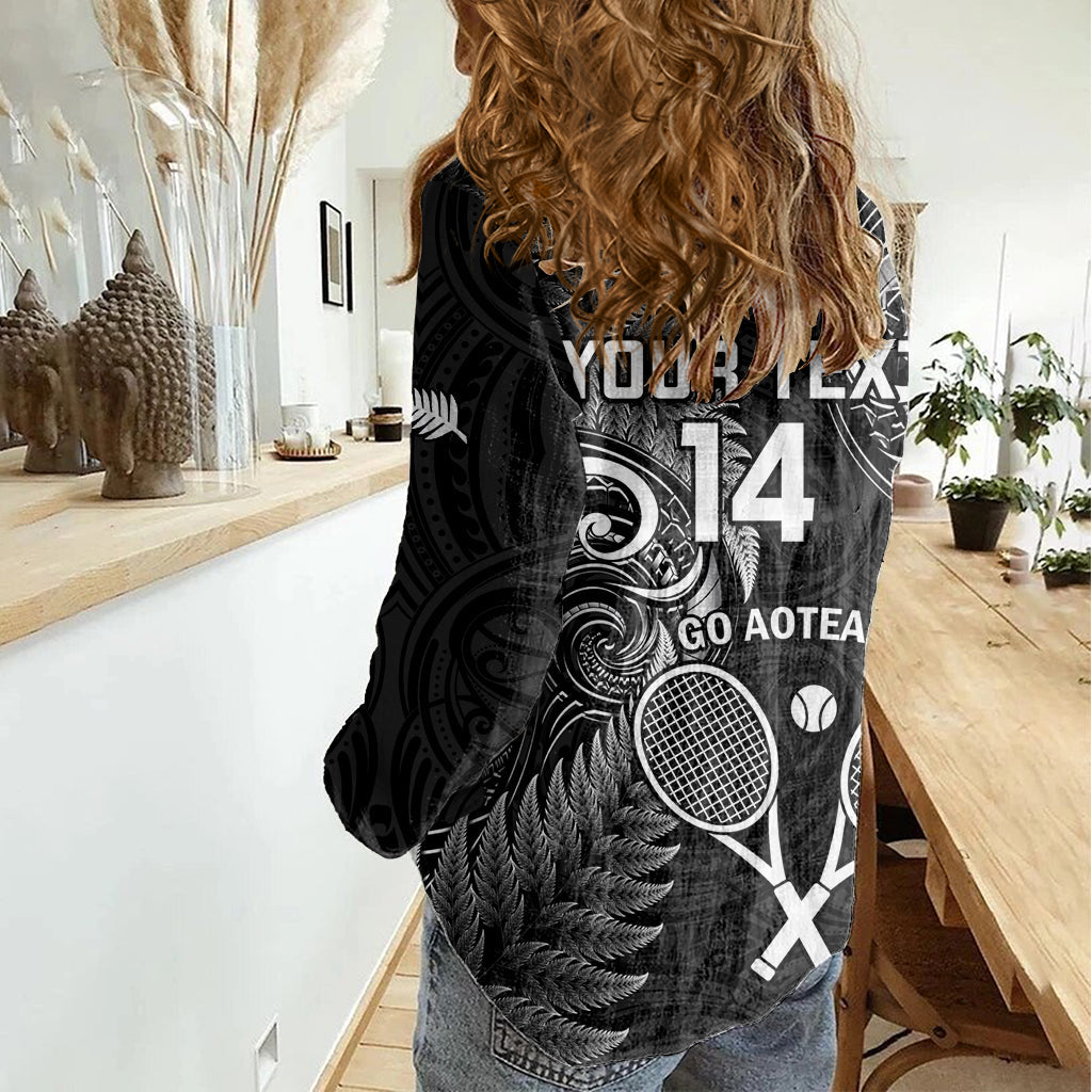 Benutzerdefinierte Neuseeland Tiki Tennis Frauen Casual Shirt 2024 Aotearoa Tenehi Maori Silver Fern - Schwarz LT14