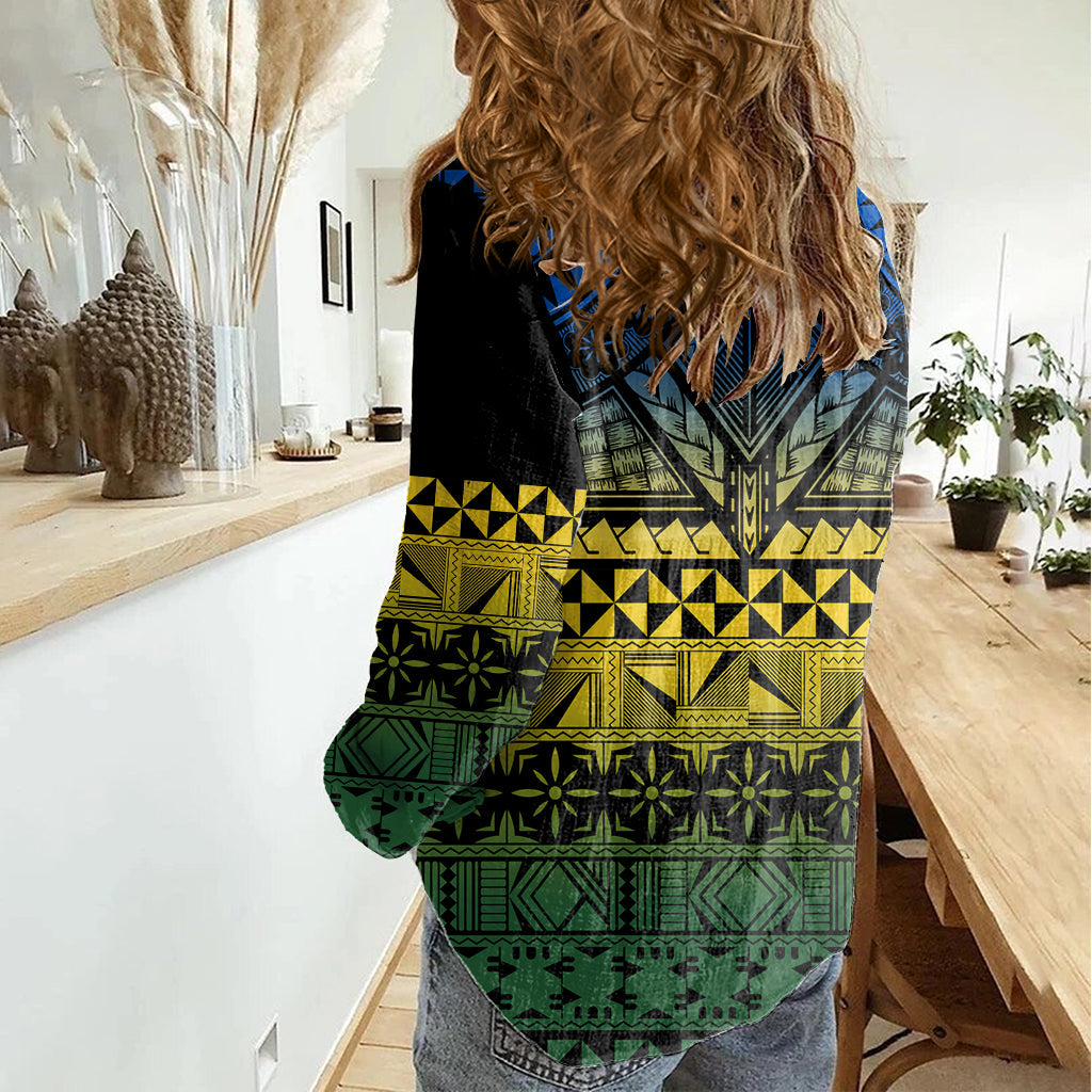 Halo Olaketa Salomonen Frauen Casual Shirt Melanesisches Stammesmuster Farbverlauf Version LT14