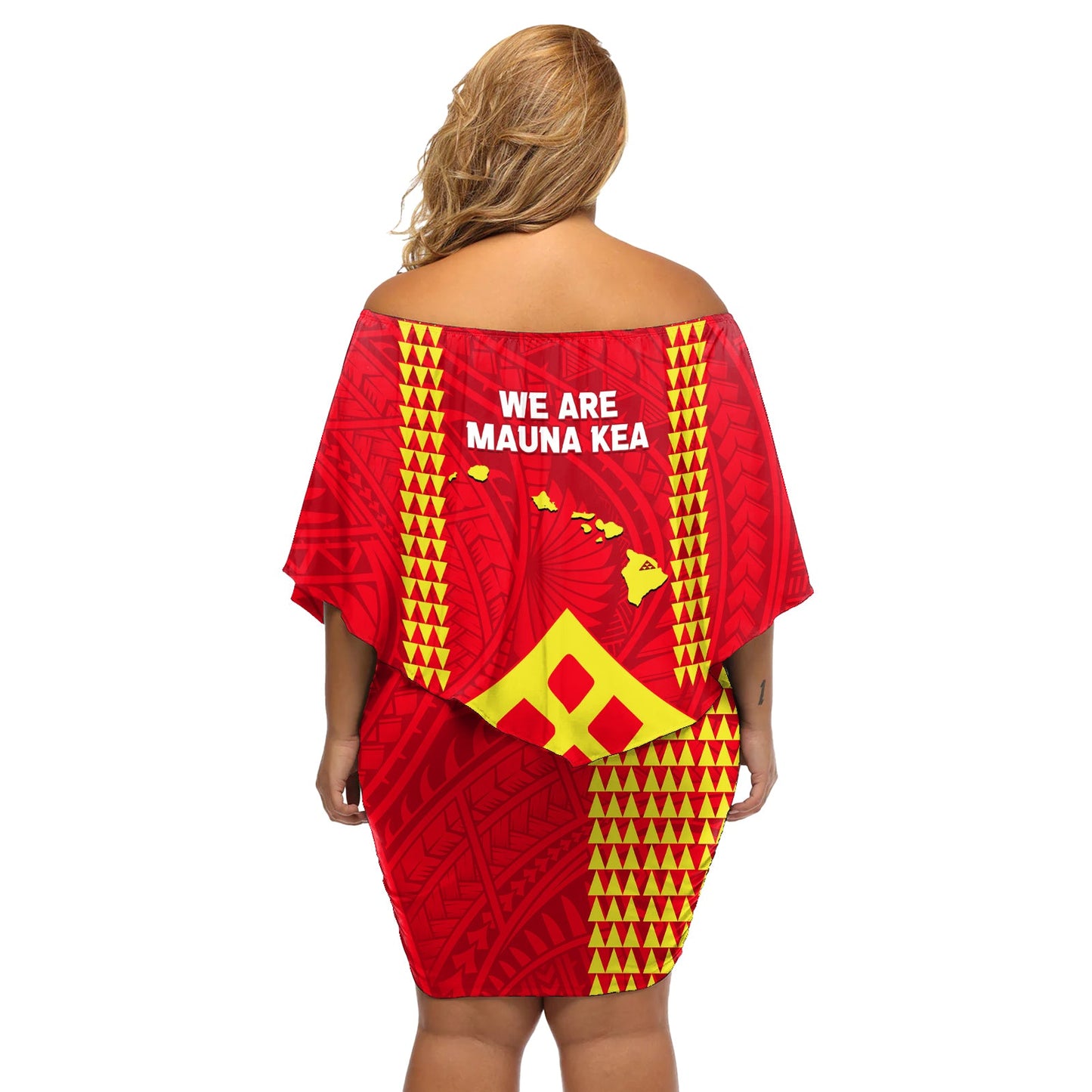 Hawaii Mauna Kea Schulterfreies Kurzes Kleid blumen Hawaiian Kakau Tribal Muster LT14