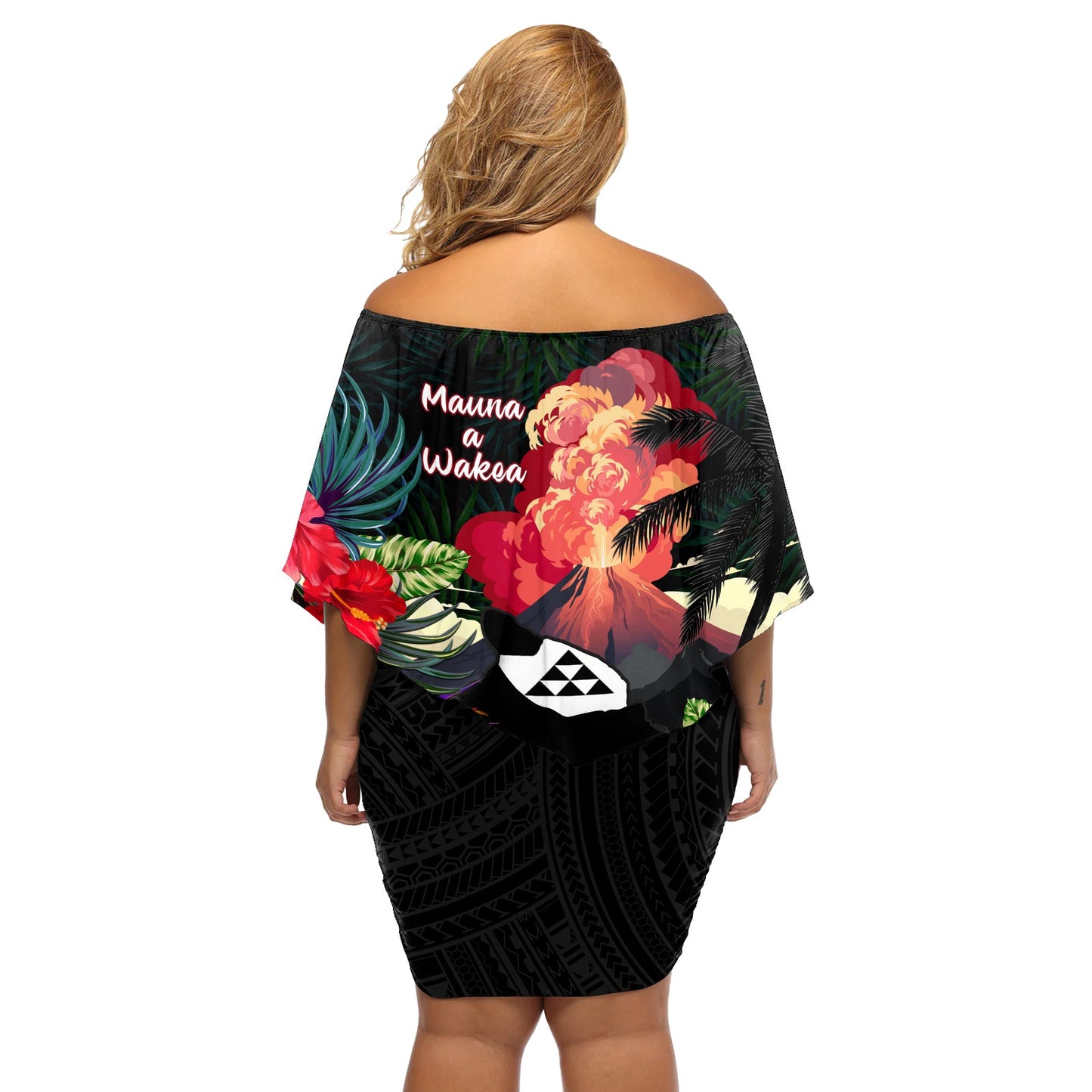 Hawaii Mauna Kea Schulterfreies Kurzes Kleid blumen White Mountain mit Nene Tropical Vibes LT14