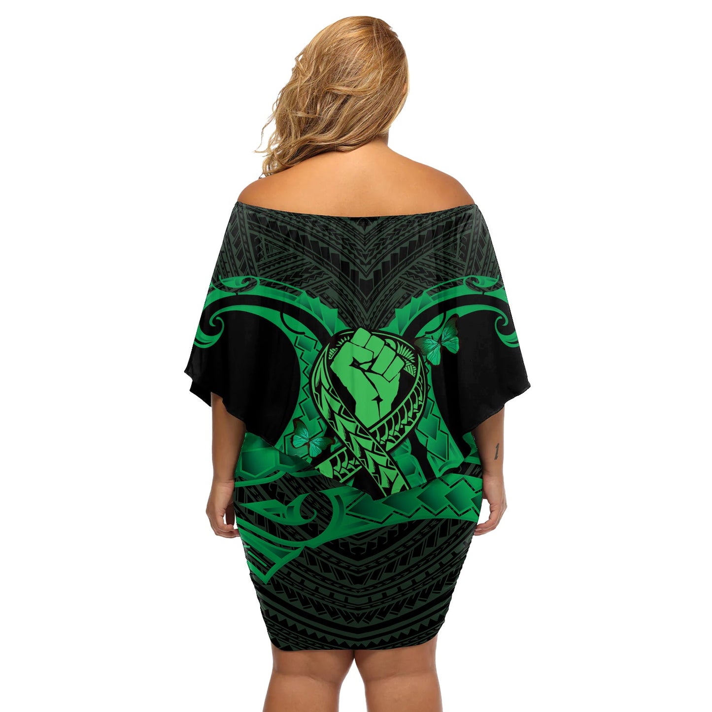 ADHS-Bewusstseinsmonat „You Matter“ schulterfreies kurzes Kleid mit blumen, grünes polynesisches Band, LT14