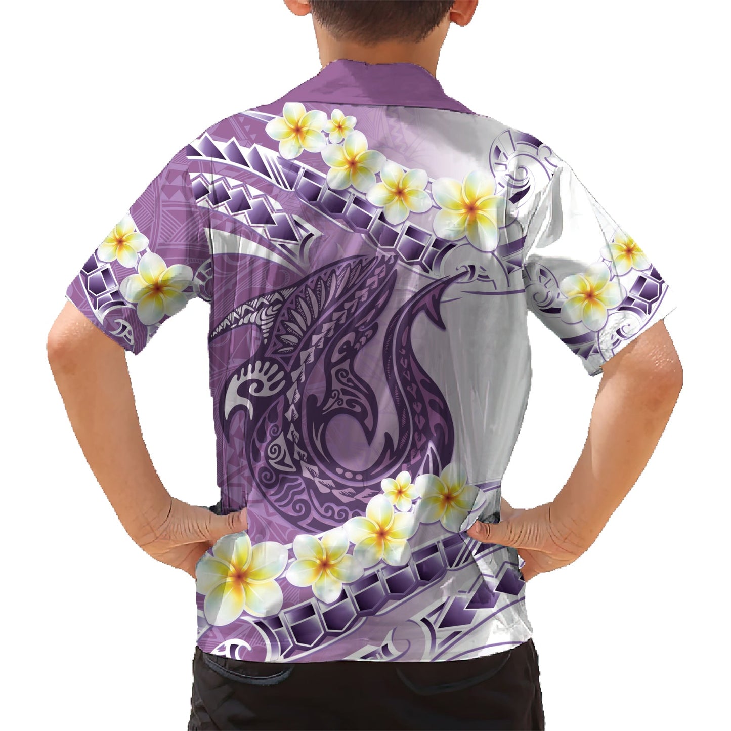 Lila Hawaii Hai Tattoo Hawaiihemd Frangipani mit polynesischer Pastellversion LT14