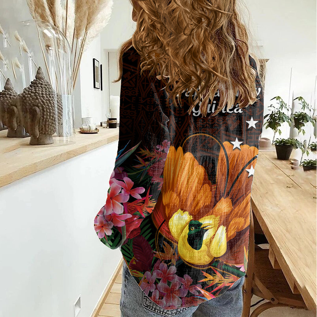 Gude Hi Hai Papua-Neuguinea Frauen Casual Shirt Motuan PNG Raggiana Paradiesvogel Tropical Vibes LT14
