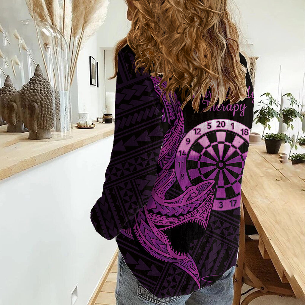 Aloha Hawaii Darts Damen Freizeithemd Dartscheibe mit polynesischem Hai - Lila LT14