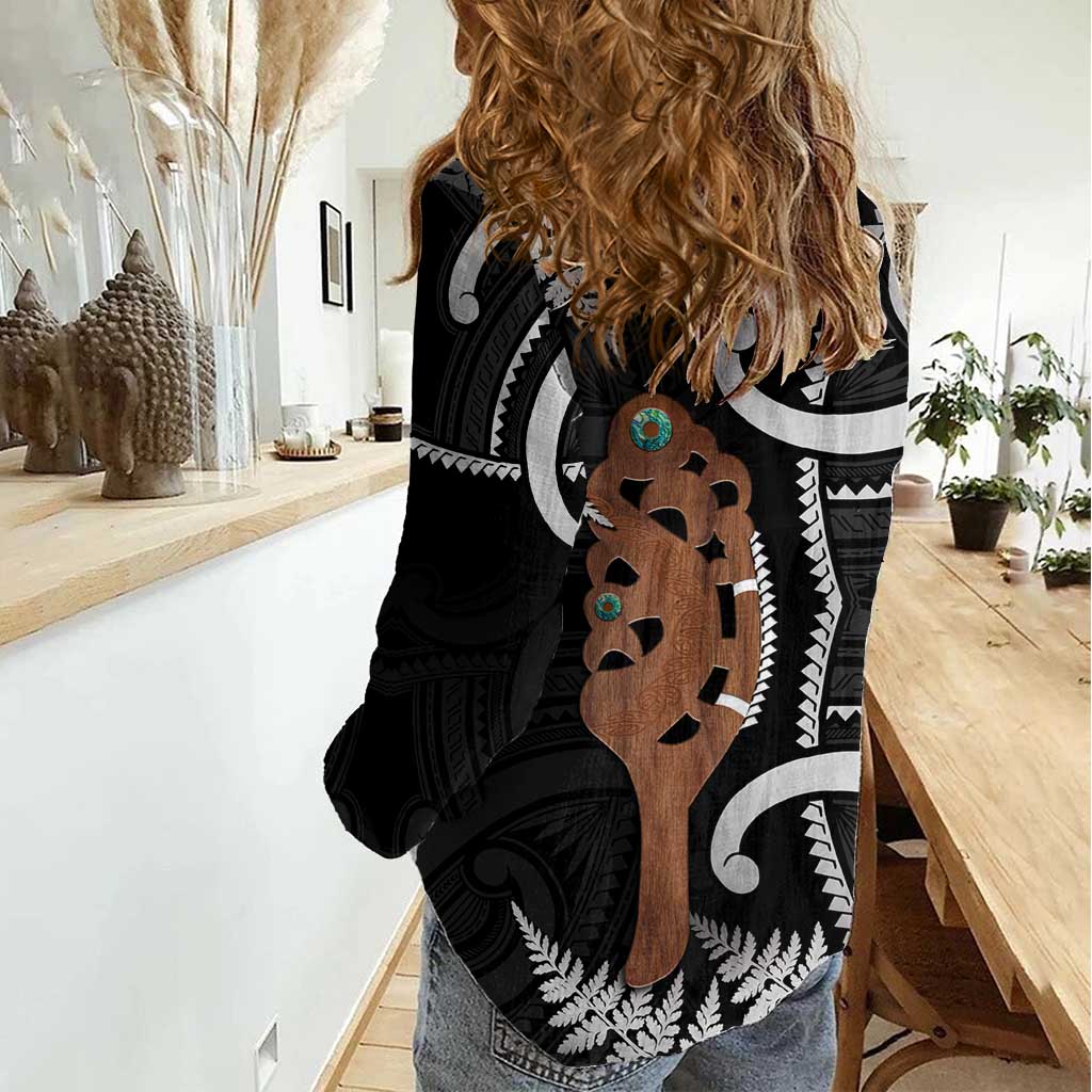 Neuseeland Maripi Damen Freizeithemd Silberfarn Mix Aotearoa Maori Muster LT14