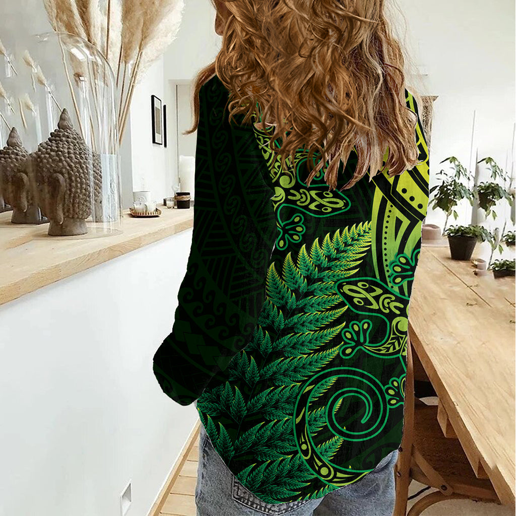 Neuseeland Eidechse Frauen Casual Shirt Silber Farn Aotearoa Maori grüne Version LT14