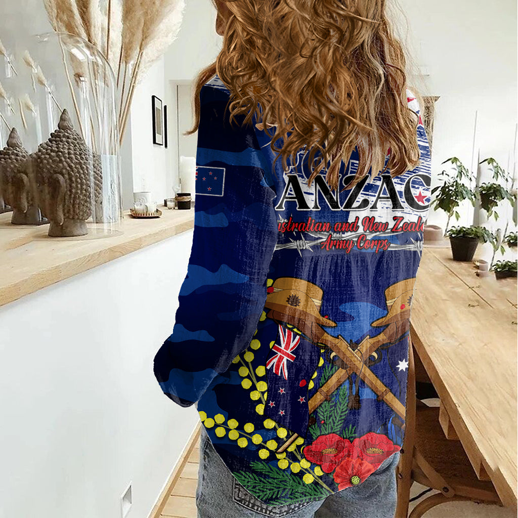 Australien und Neuseeland ANZAC Day Damen Freizeithemd Lest We Forget Silver Farn With Golden Wattle LT14