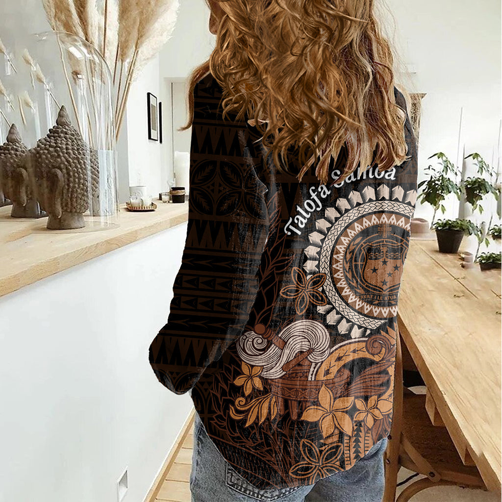 Talofa Samoa Damen Freizeithemd Samoan Kava Bowl Siapo Muster - Braun LT14