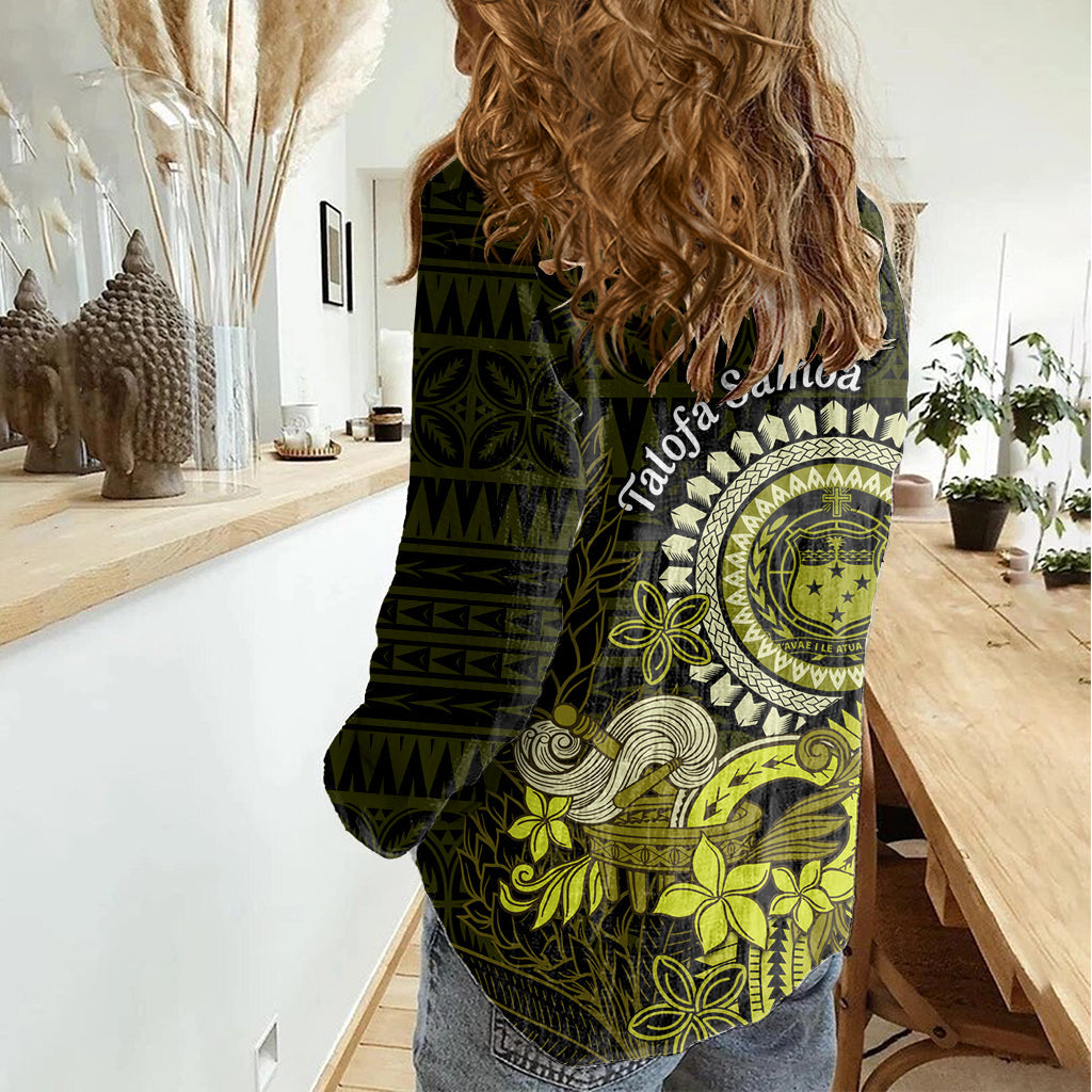 Limettengrünes Talofa Samoa Damen Freizeithemd Samoan Kava Bowl Siapo Muster LT14