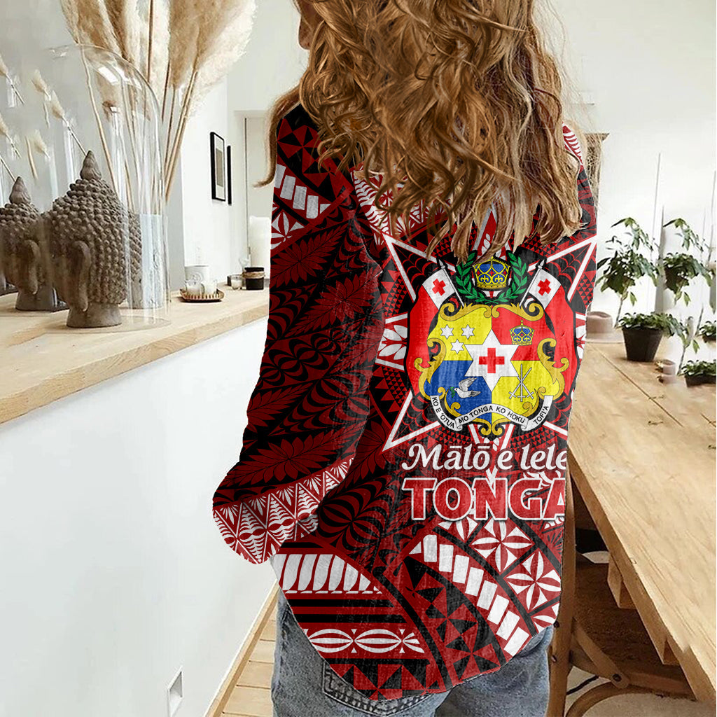 Malo e lelei Tonga Damen Freizeithemd Tonganisches Ngatu-Muster, Rote Version LT14