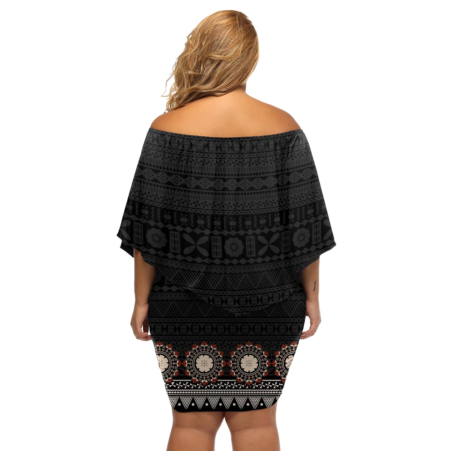 Bula Fiji Dashiki Vintage Fidschianisches Masi Tapa Muster Schulterfreies Kurzes Kleid blumen LT14